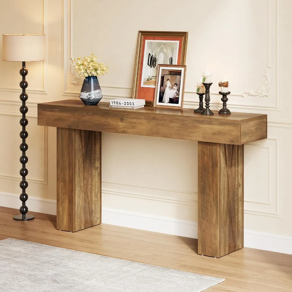 

63-Inch Narrow Console Table, Modern Sofa Table for Hallway, Entryway Table for Living Room, Bedroom, Home Office, Wood Color