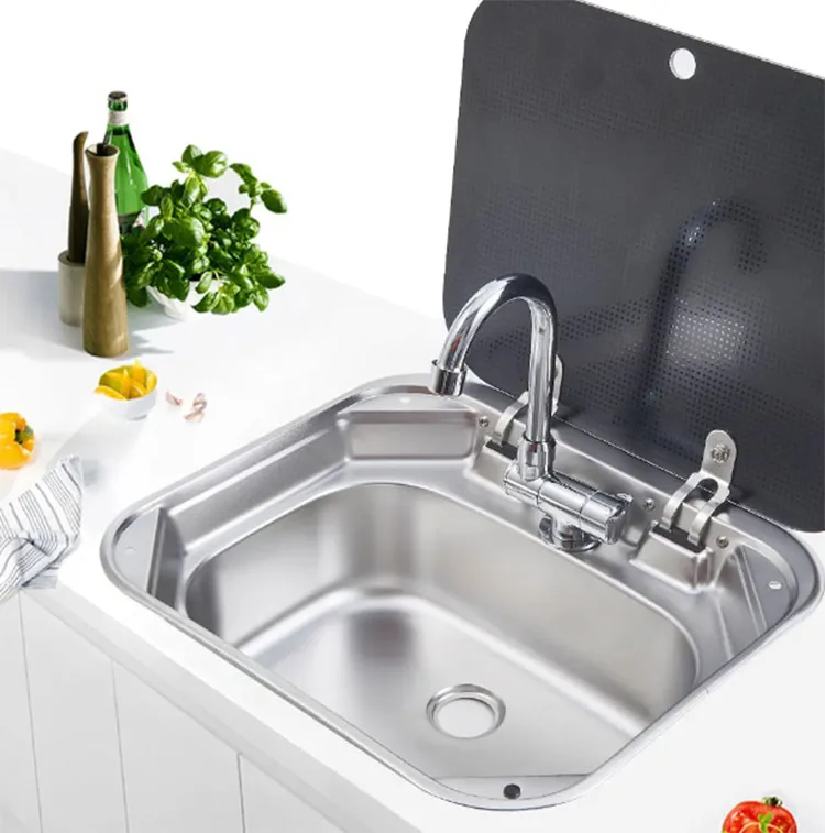 Anti-Rust Caravan Basin Sink With Tempered Glass Cover High-Durability & Durable For Boats Pleasure Craft & Temporary Shelters