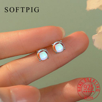 SOFTPIG Real 925 Sterling Silver Round Moon Stone Stud Earrings for Women Classic Geometric Fine Jewelry Minimalist Accessories