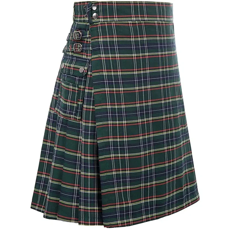 CyMens Scottish Traditional Highland Tartan Kilt 100% Cotton Jeans Hybrid Kilt, Modern Plaid Pleated Traditional Tartan Men's Ki view 3