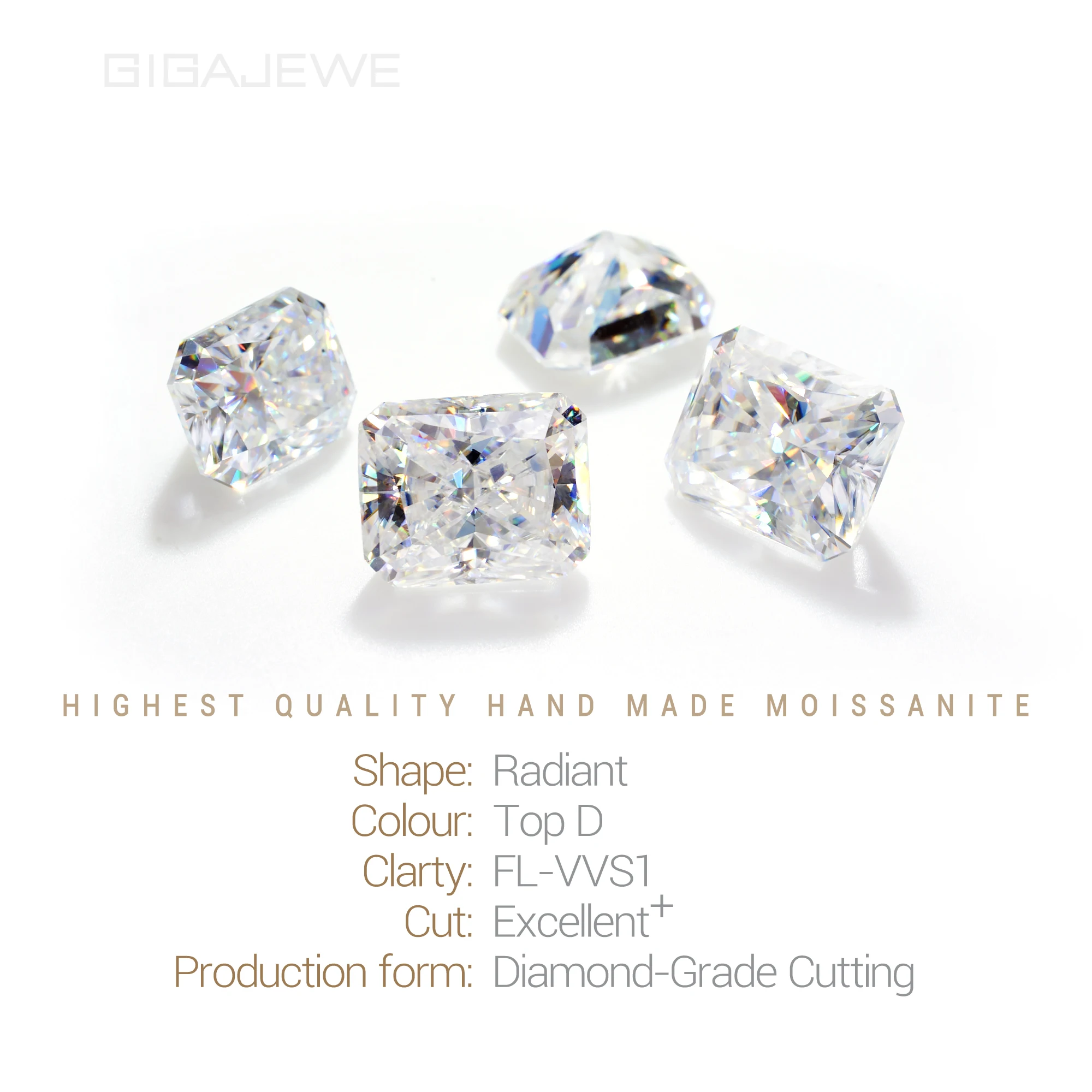 GIGAJEWE Hand-Cutting Radiant White TOP D VVS1 Moissanite Premium Gems Loose Diamond Test Passed Gemstone For Jewelry Making