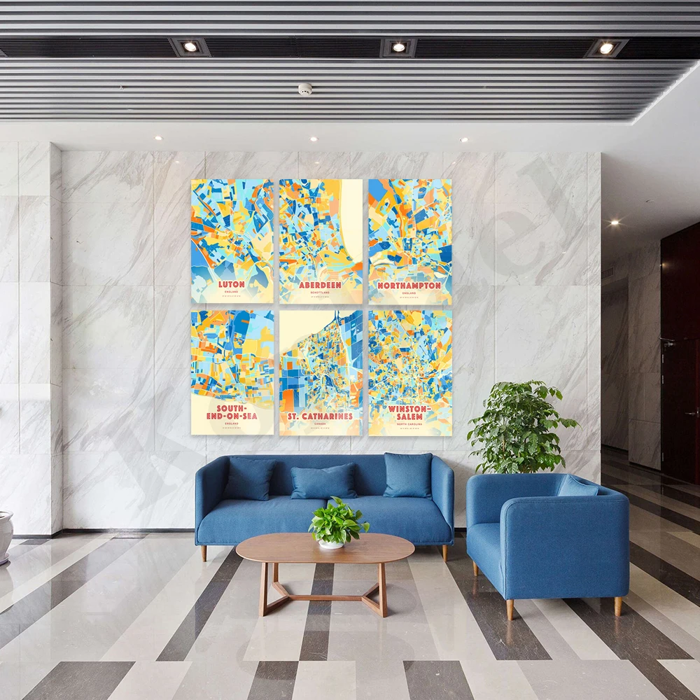 إدمونتون ساوث سيز أورورا بورياليس نيوارك نورثامبتون أبردين وارنجتون سانتا آنا لوتون بليموث. ملصق خريطة ألوان المدينة