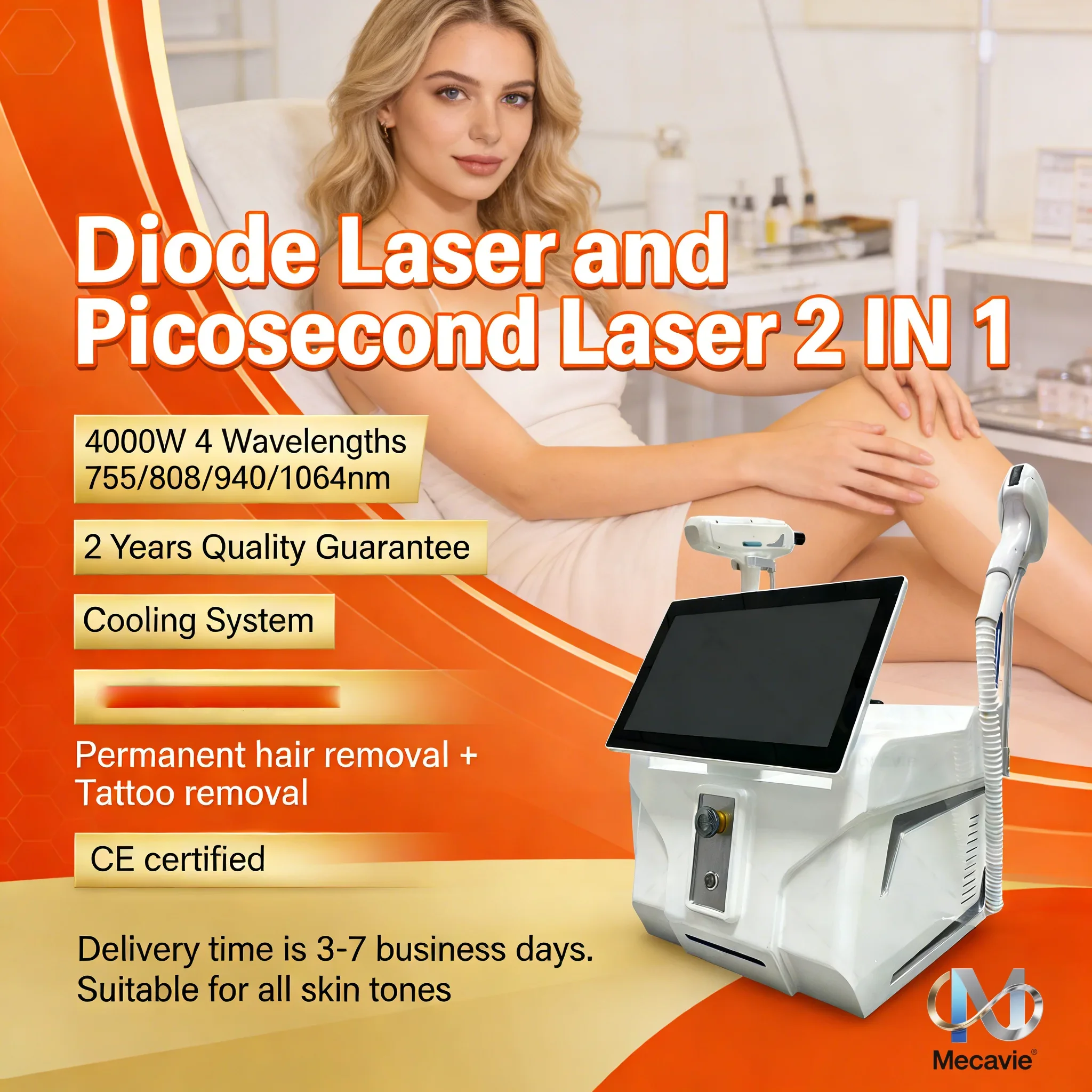 

Диодный лазер 4-волновой длины волны (755, 808, 940, 1064 нм) Ice Titanium Soprano 2-в-1, безболезненный, 4000 Вт ‌ Профессиональный аппарат для удаления волос 2026