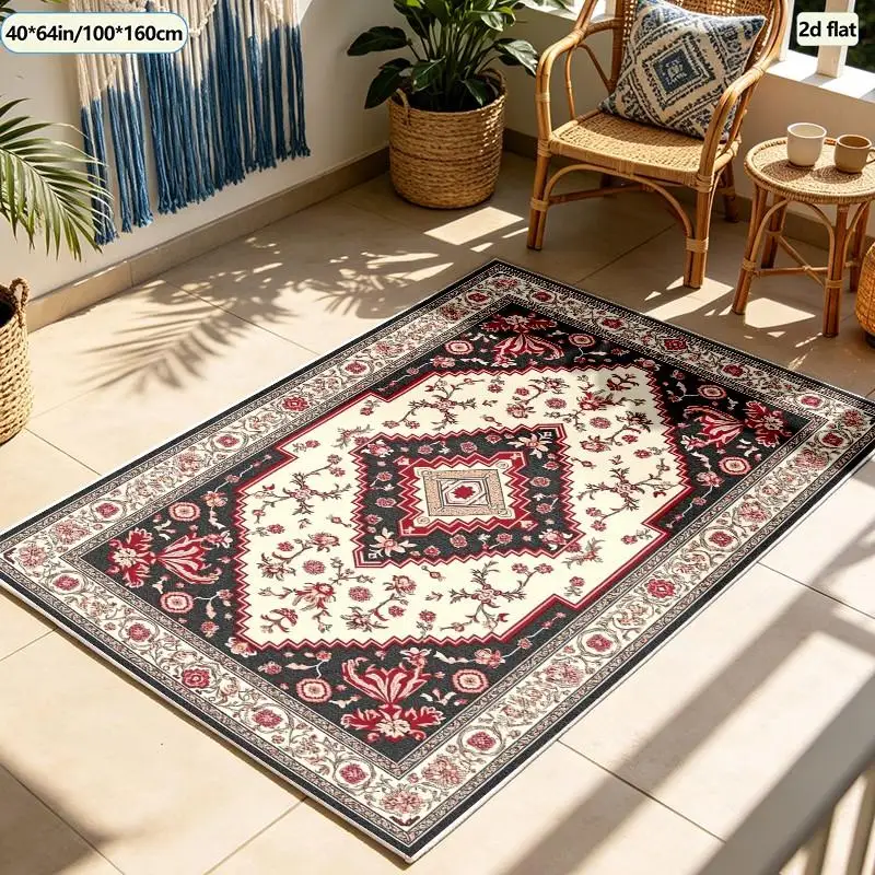 1 Piece of Woven Persian Traditional Floral Geometric Pattern Rug, Soft and Comfortable, Suitable for All Seasons, Lightweight and Easy to Maintain, Home Decor, Room Decoration, Suitable for Winter, Autumn, and Perfect for Living Room, Dining Room, Bedroom Entrance.