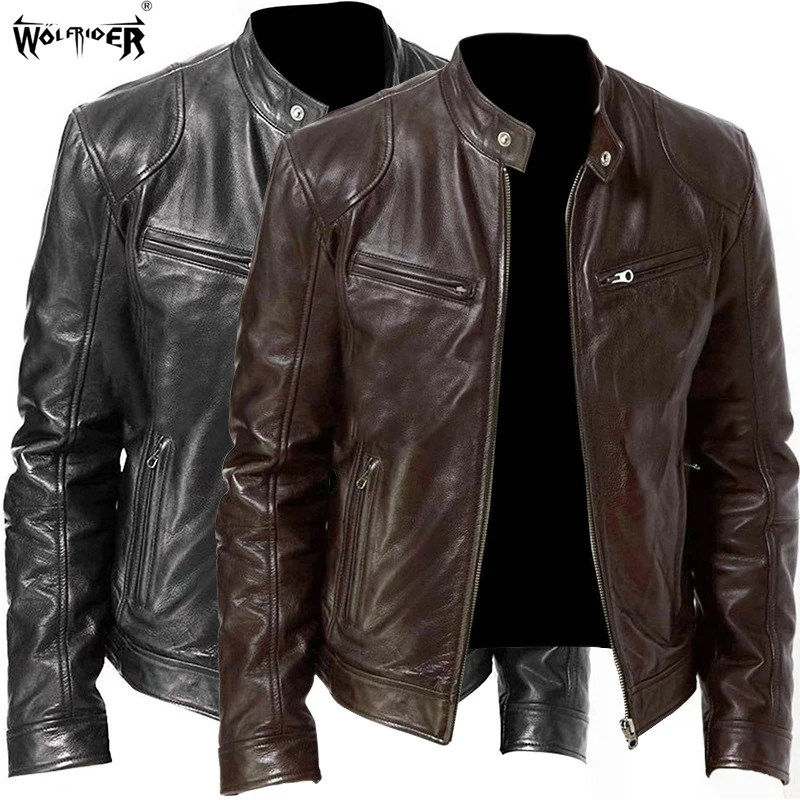

Mens PU jacket Spring and autumn stand collar Motorcycle Jacket men's youth large jacket