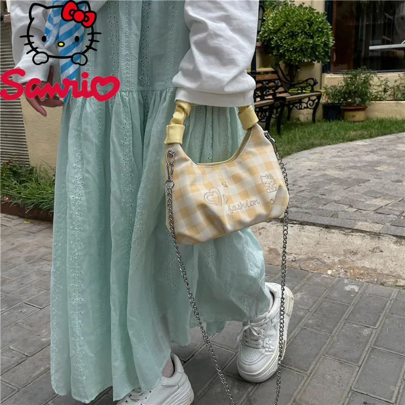 Sanrio Hello Kitty New Women's Shoulder Bag Cartoon Cute Women's Handbag Embroidery Fashion Chain Women's Bag High Quality