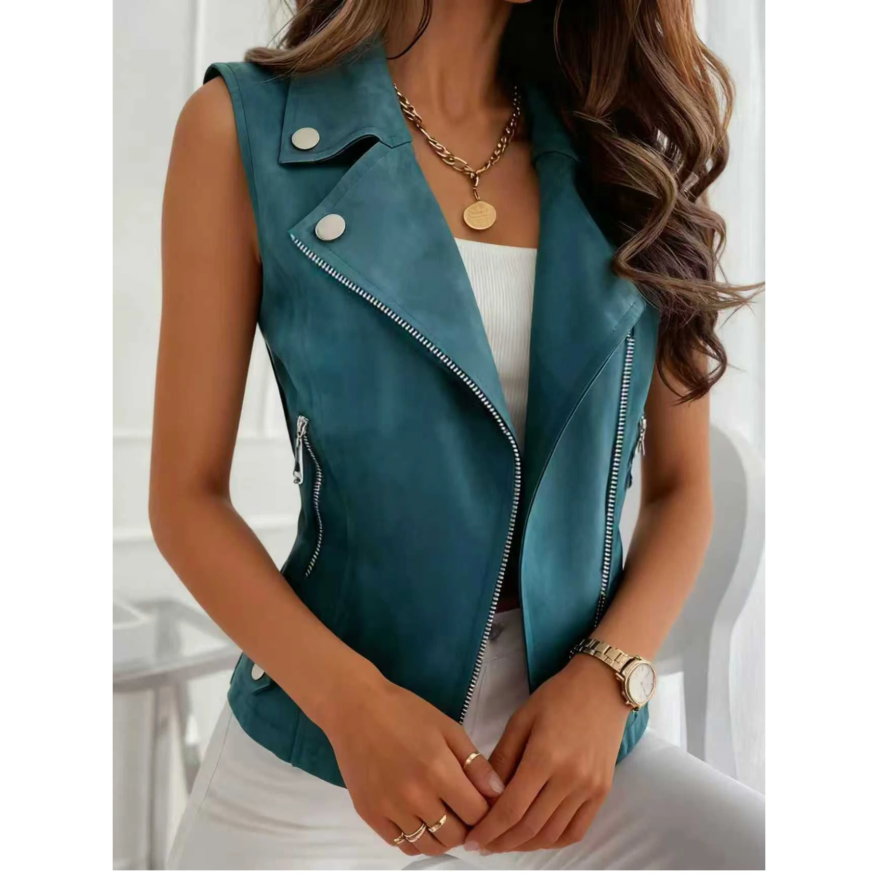 Vest for Women Fashion Sleeveless Turn Down Collar Casual Black Women Vest Outerwears Women Clothing Chaquetas De Mujer