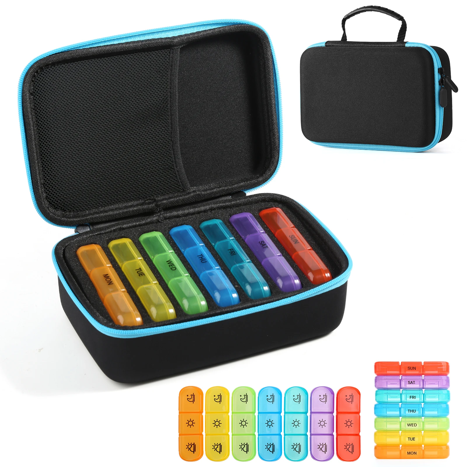 

Weekly Travel Pill Organizer Case, 3 Times A Day AM PM Upgraded Rainbow Pill Bag 7 Day with Portable Zipper Canvas Pill Box