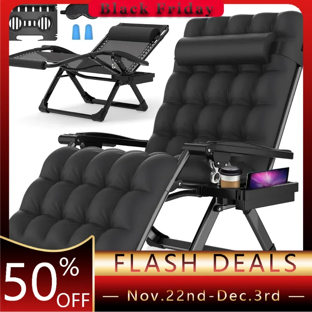 Oversized Zero Gravity Chair,33In XXL Lounge Chairs W/Removable Cushion&Headrest,Reclining Camping Chair, Reclining Patio Chairs