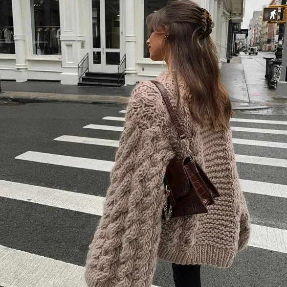 Practical Classic Loose Knitted Women's Sweater High Neck Wide Long Sleeve Female Knitwear Tops 2025 Autumn Winter Fashion Overs