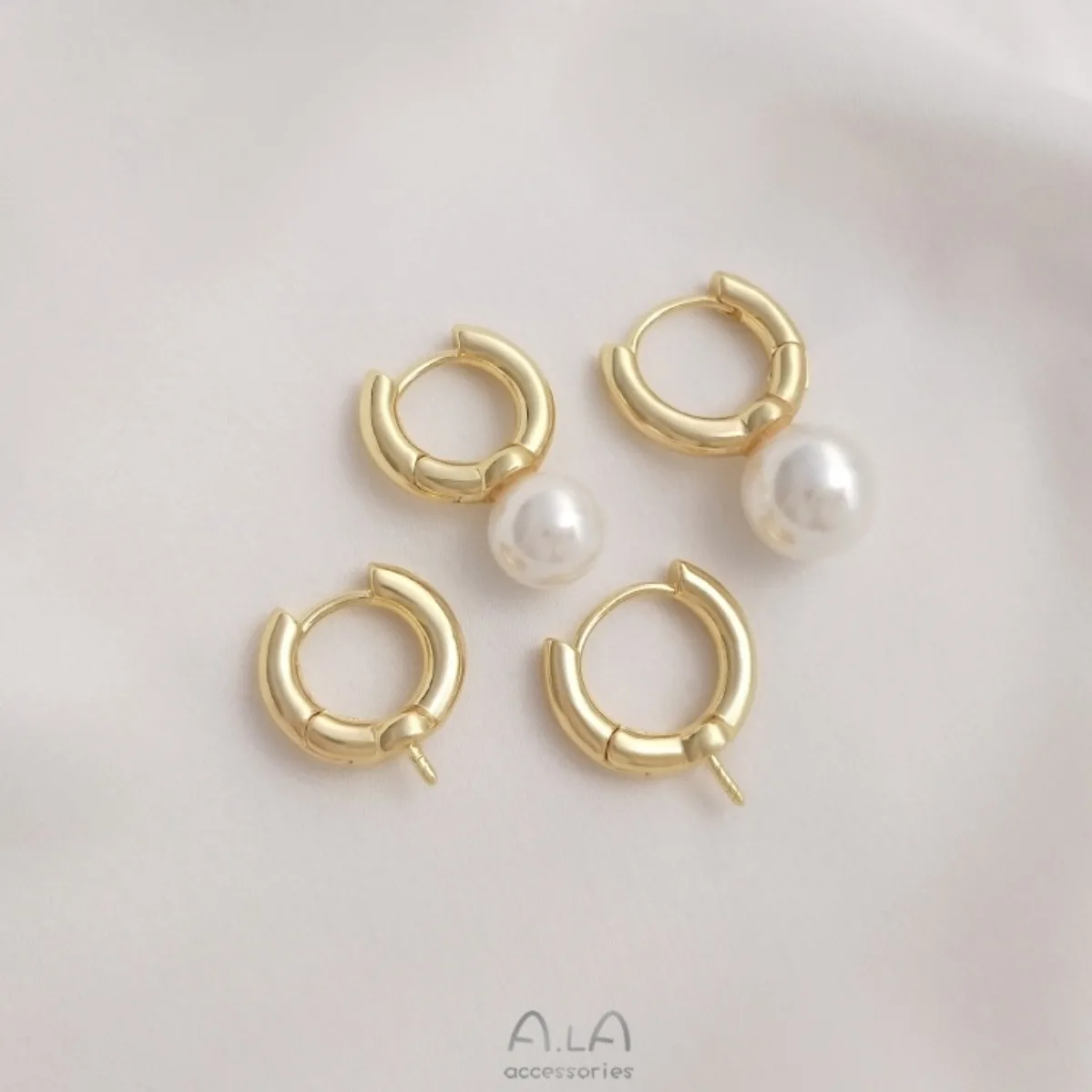 Brass Gold Plated Round Half Hole Pearl Bezel Ear Clasp Blank DIY Handmade Earring Jewelry Findings