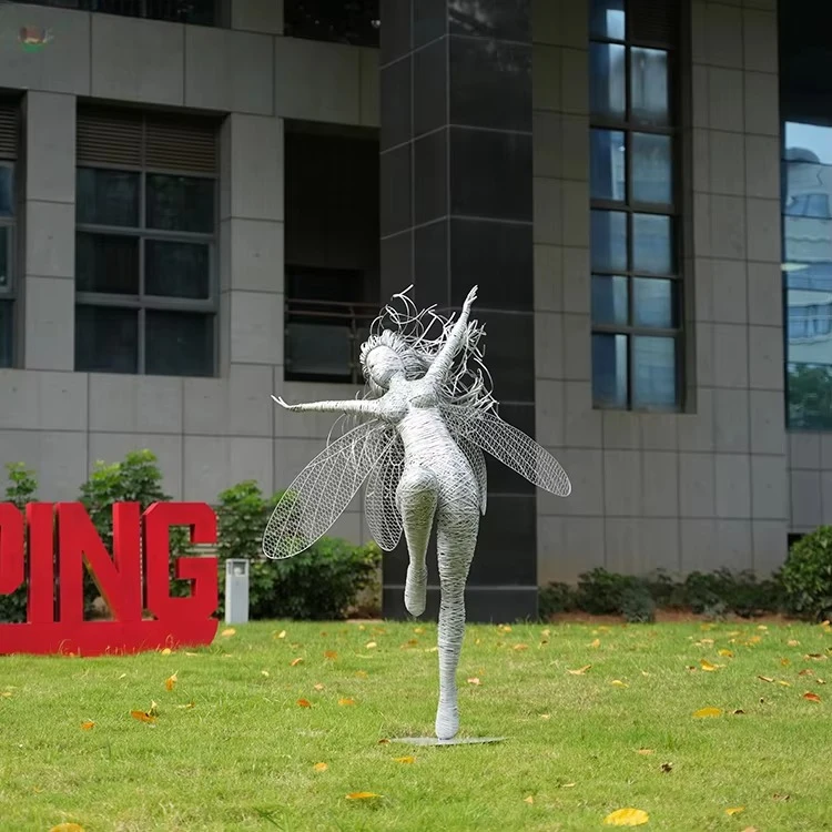 Custom Size Modern Metal Art Large 304 316 Stainless Steel Wire Fairy Sculpture Metal Crafts