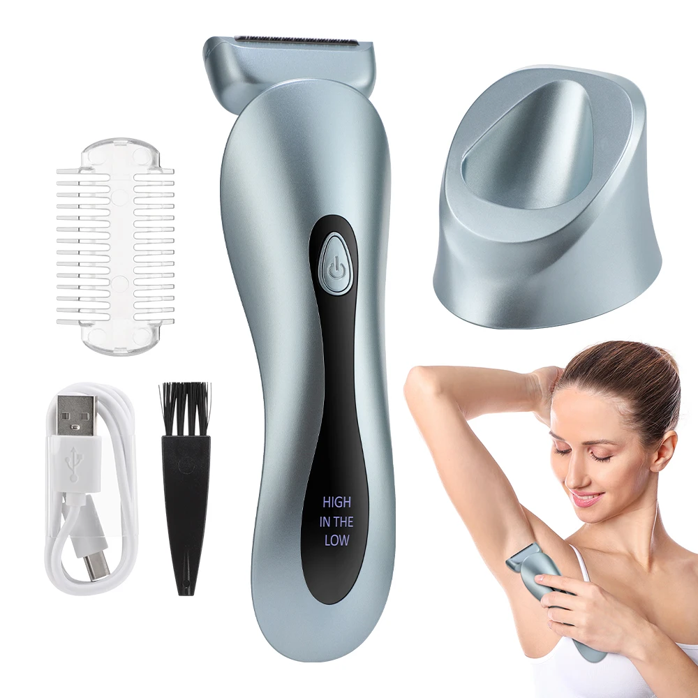 ماكينة حلاقة كهربائية للسيدات ماكينة حلاقة غير مؤلمة للنساء بيكيني تحت الإبط مزيل شعر الساقين ماكينة تشذيب الشعر مع قاعدة شحن للاستخدام الرطب والجاف