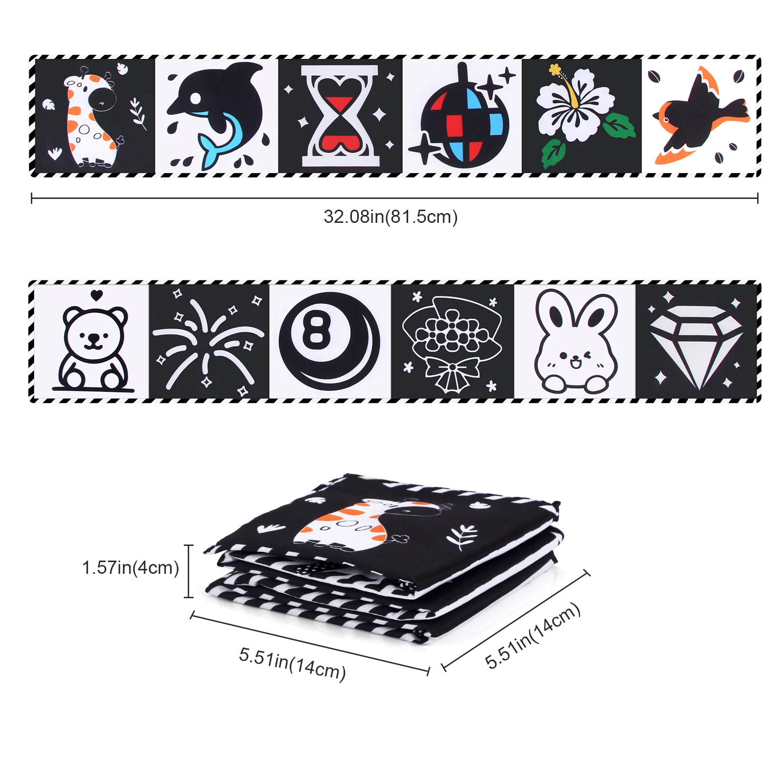 Baby Cloth Book High Contrast Baby Toys 0-36 Months Newborn Crib Toys Black and White Animal Sensory Cloth Books Montessori Toys