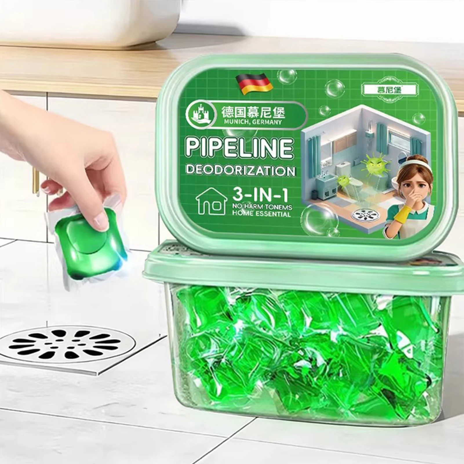 Pipeline Deodorization Beads,Sewer Pipe Deodorizing Beads,Bathroom Sink Smell Remover,Universal Fit,For Kitchen,Bathroom,Laundry