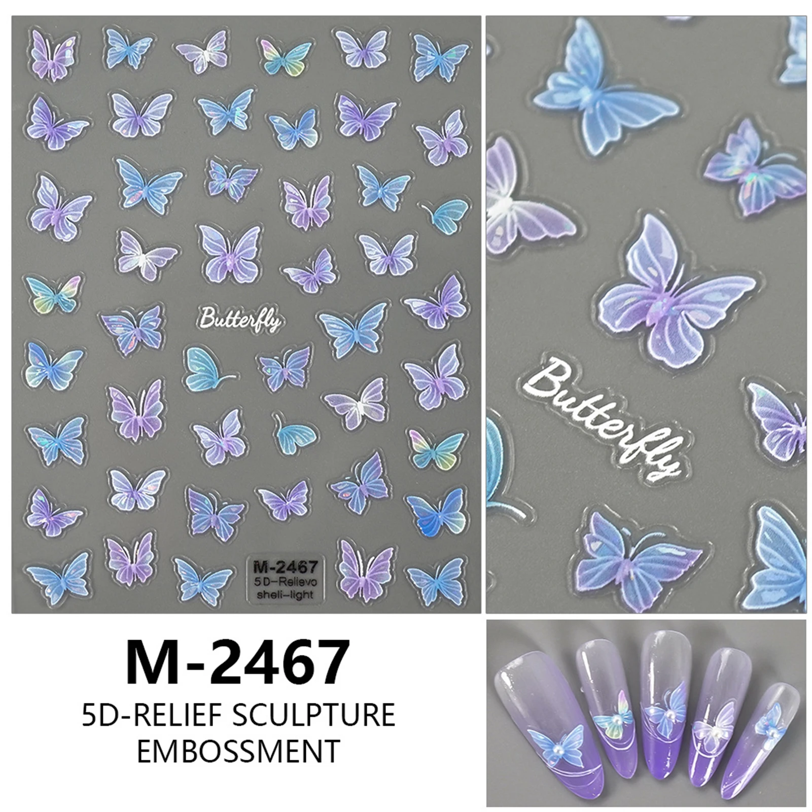 5D 3D Laser Golden Butterfly Nagelaufkleber Harz geprägte künstliche Nagelkunst Aufkleber für Frauen Mädchen Nageldesign DIY Maniküre