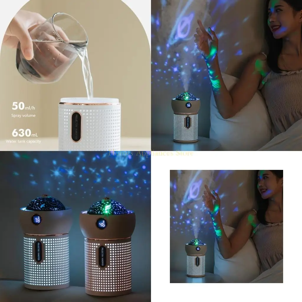 D0AB Portable 630ml Air Humidifier Projection Lamp USB Cool Mist Sprayer for Home