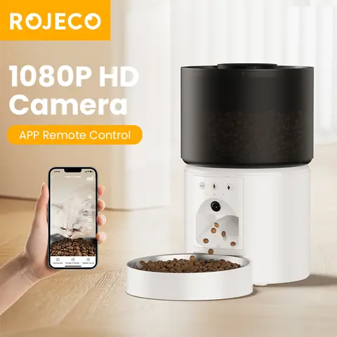 ROJECO 자동 고양이 피더 카메라 비디오 애완 동물 식품 디스펜서 스마트 APP 원격 제어 고양이 새끼 고양이 개 공급을위한 자동 피더