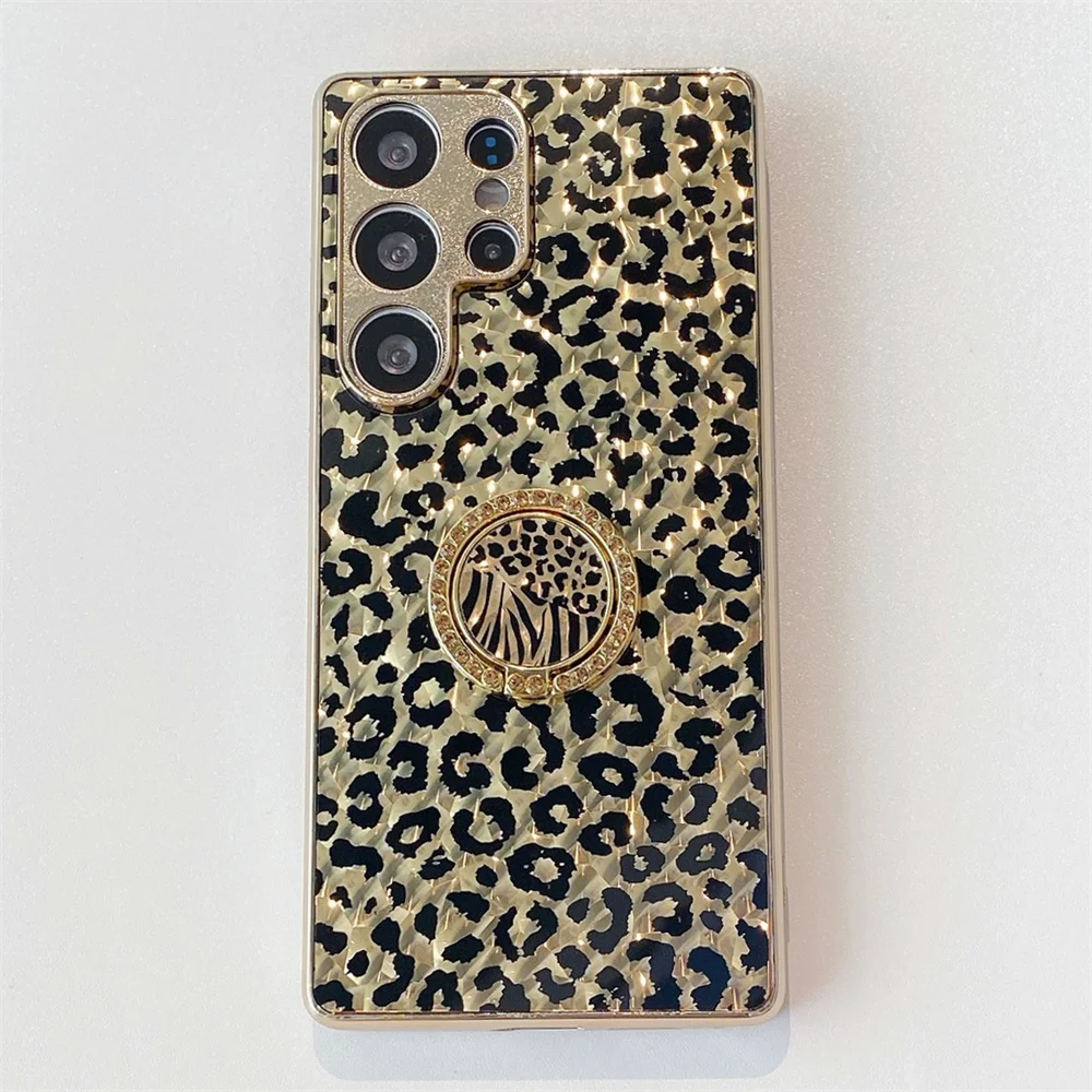 Leopard Print Finger Ring Stand Case For Samsung Galaxy S26 Ultra/S25/S24/S23 FE/A56/A55/A36/A26/A35 Camera Len Protection Cover