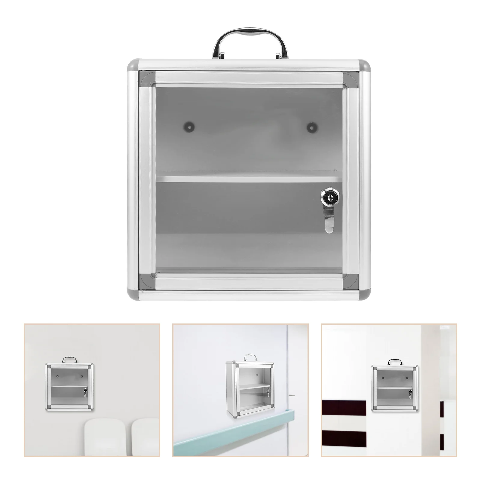 صندوق دواء مثبت على الحائط، حامل فضي قابل للطي، مقصورات مزدوجة، منزلي عام مثالي #1