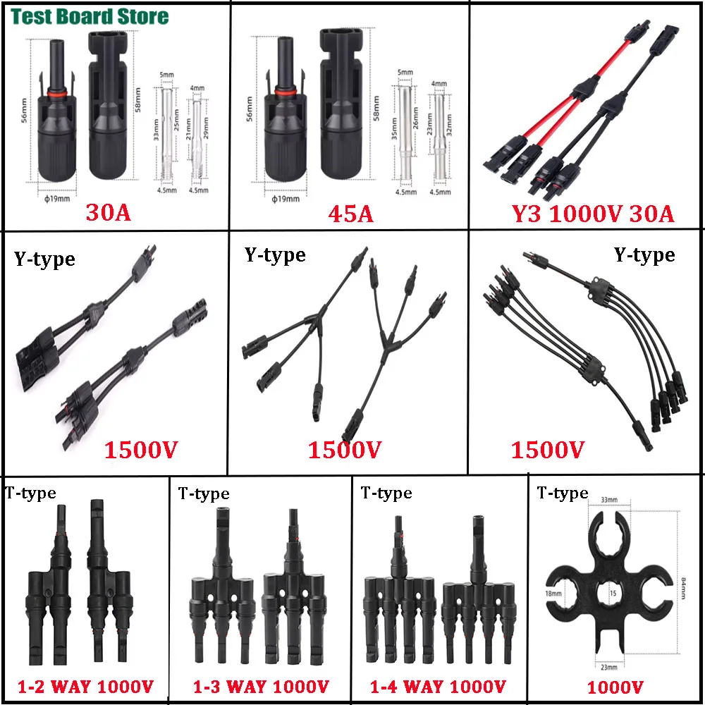 

Photovoltaic Solar PV Connector Y/T Type 30A 1000V 1500V 3 4 5 Way Branch Connector Kit For Panel T Y Branch Solar Splitter