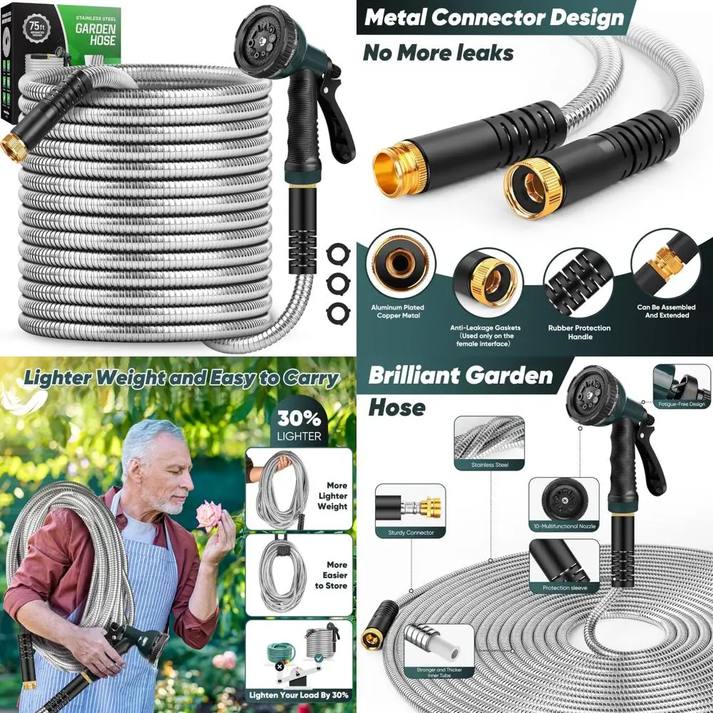 

Садовый шланг с 10-функциональной насадкой, 175 футов, герметичный металлический соединитель, без ударов, легкий, против жевания домашних животных, прочный водяной шланг f