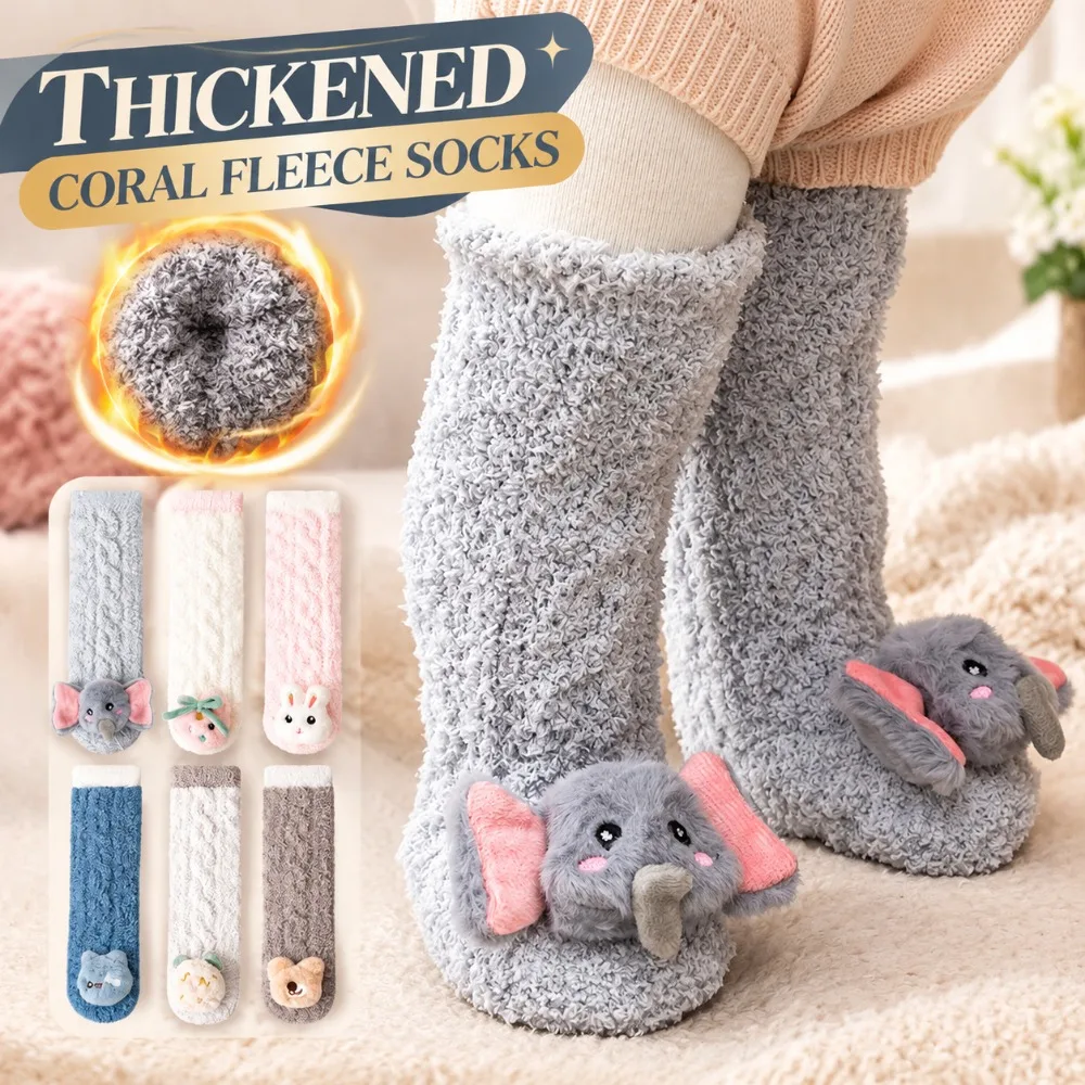 Cute Thickened Newborn Knee High Socks Fuzzy Coral Fleece Socks Stretchy Skin-friendly Infant Winter Stockings 0-3 Years Old