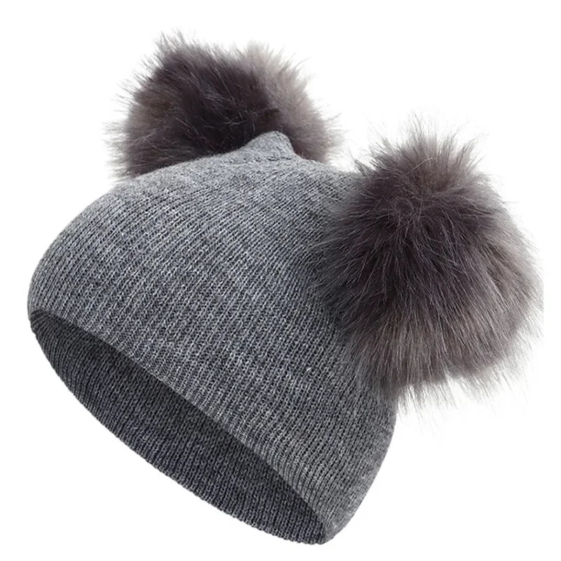 Fashion Solid Color Baby Detachable Pompom Hat Keep Warm Casual Tide Simple Unisex Children'S Winter Cap Beanie Hat