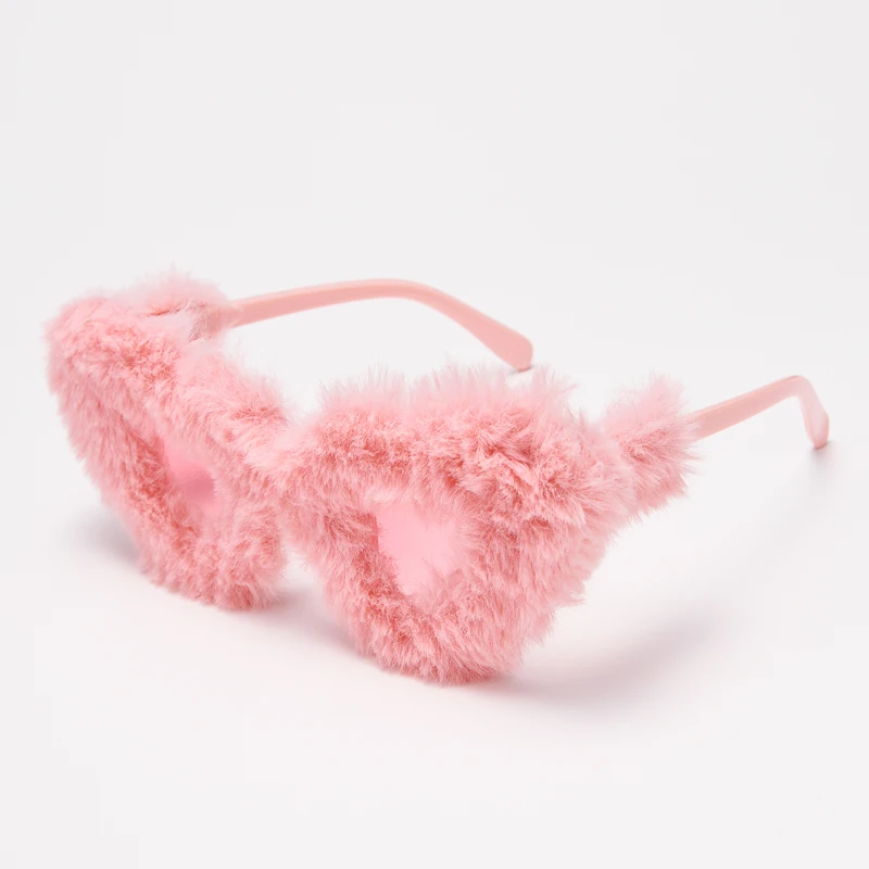 Lunettes de soleil œil de chat pour femmes et hommes, tendance, fourrure douce, velours, Kardashan, UV400, Punk, faites à la main