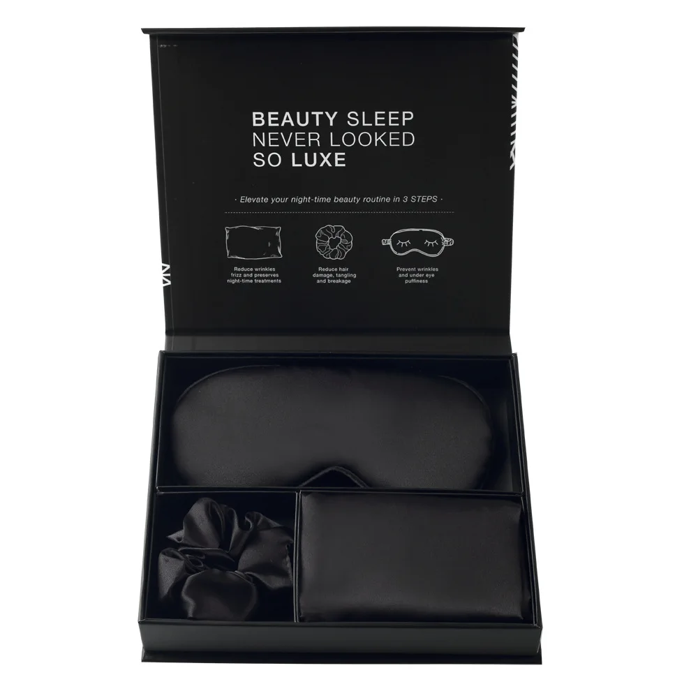 Satin Satin Three-Piece Set: Eye Mask, Hair Tie, Pillowcase, and Headband with Light-Blocking Magnetic Case