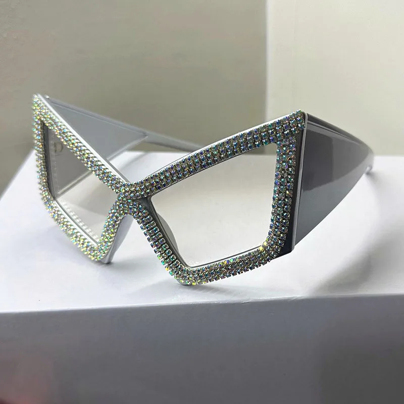 Diamant Quadrat Sonnenbrille Frauen Luxus Strass Großen Rahmen Sonnenbrille Weibliche Outdoor UV Schutz Kristall Damen Brillen – Detail 11