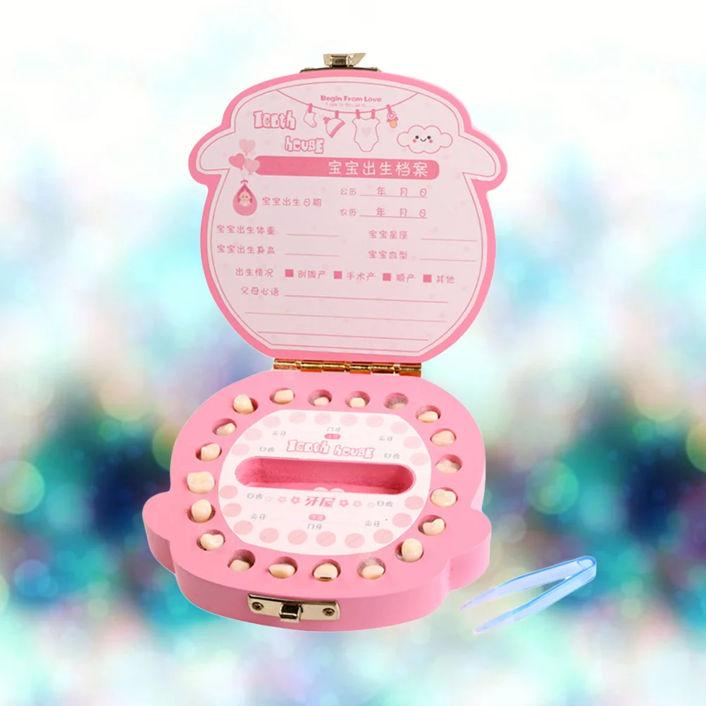 صندوق تذكار لأسنان الطفل وردي خشبي لانوجو حاوية أسنان نفضية تخزين تنظيم الحفاظ على دائم تذكار الطفولة #5