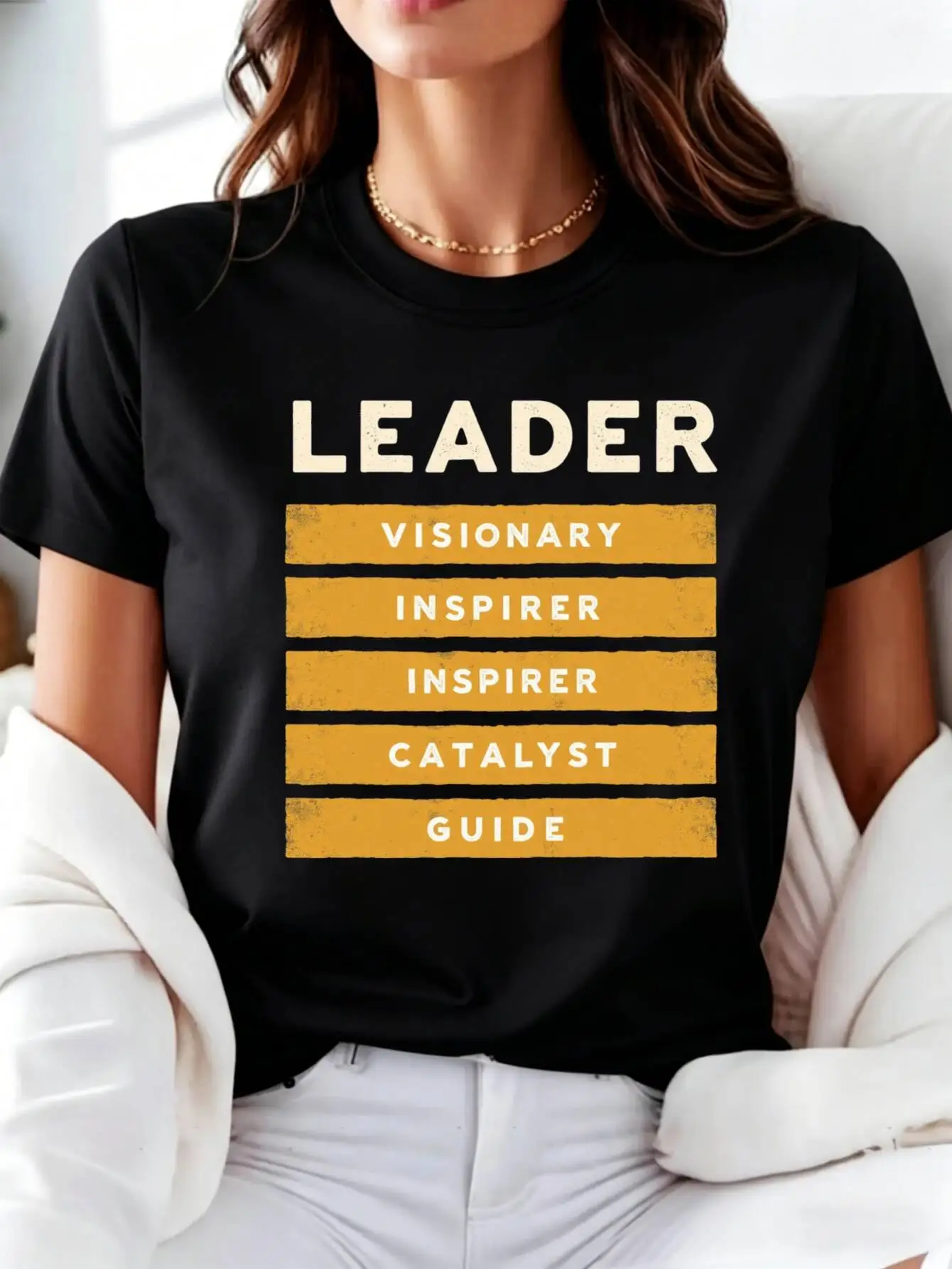 Casual Style Women's T-Shirt Leader Visionary Inspirer Catalyst Guide Print Round Neck Loose Short Sleeve tops tee female tshirt