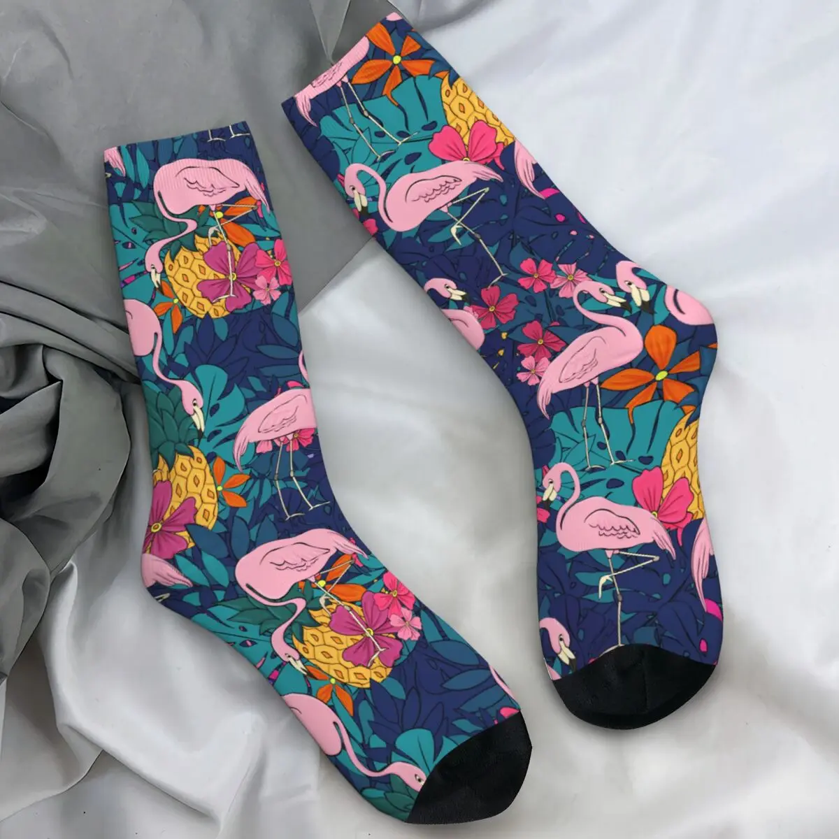 Flamingos Socks Tropical Leaves Flowers Animals Fashion Stockings Spring Non-Slip Unisex Men Socks Soft Graphic Sports Socks