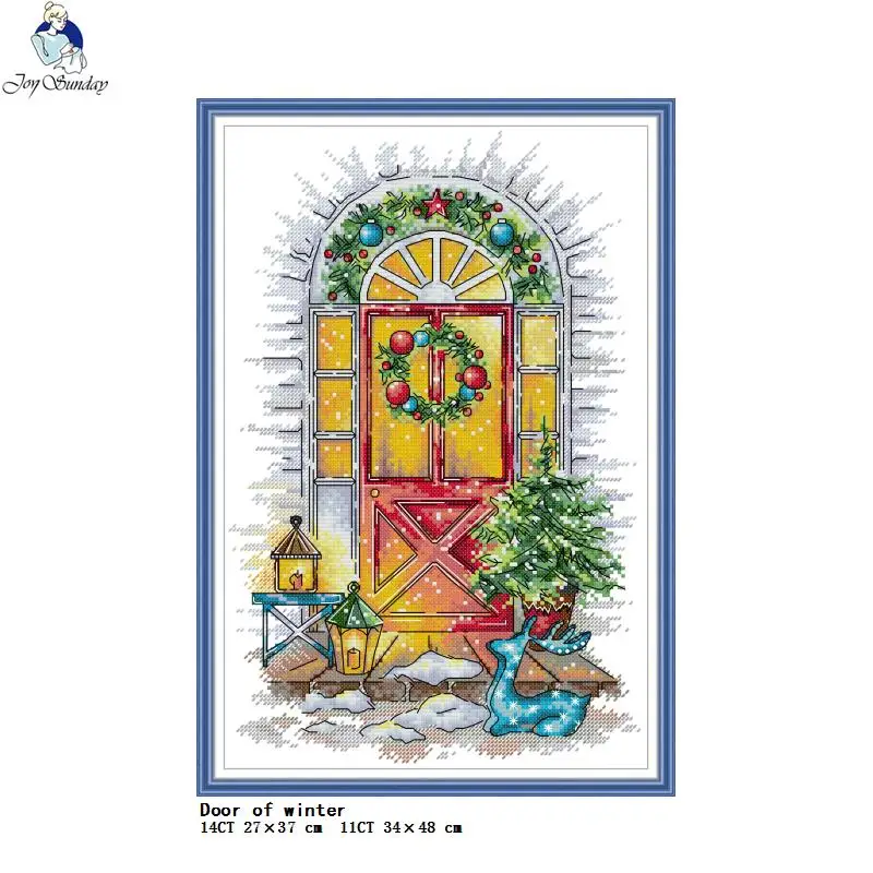 Four Seasons In Front Of The Door View Series Counted Cross Stitch Kit 14CT 11CT White Fabric Printed Embroidery Set Home Decor