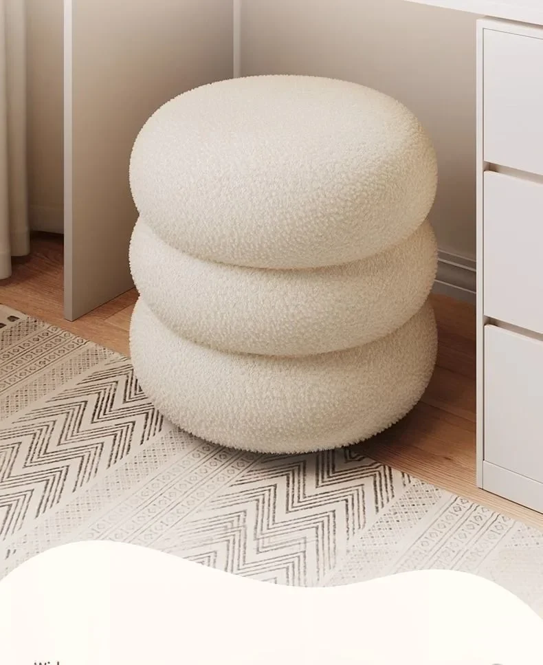 Modern cream lamb dresser round dresser living room bedroom ottoman