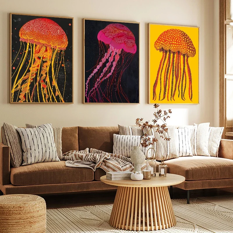 1pcs(No frame)Yayoi Kusama Inspired Jellyfish Psychedelic Poster Japanese Minimalist Canvas Painting Wall Art for Living Room