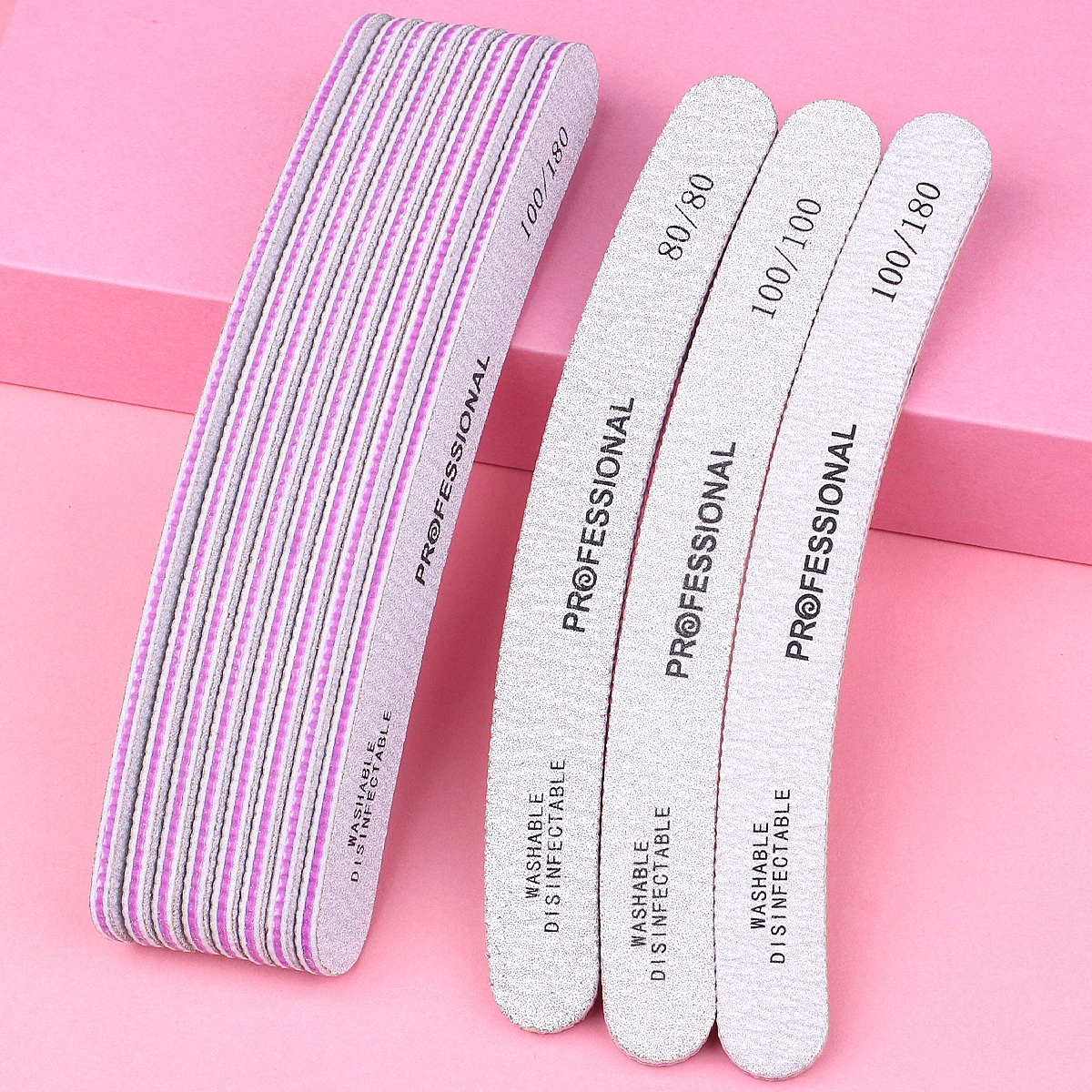 20/50PCS Curved Nail Files Buffer 80/100/180 Grit Professional Nail Sanding Buffers Double Sided Manicure Pedicure Nail Polisher