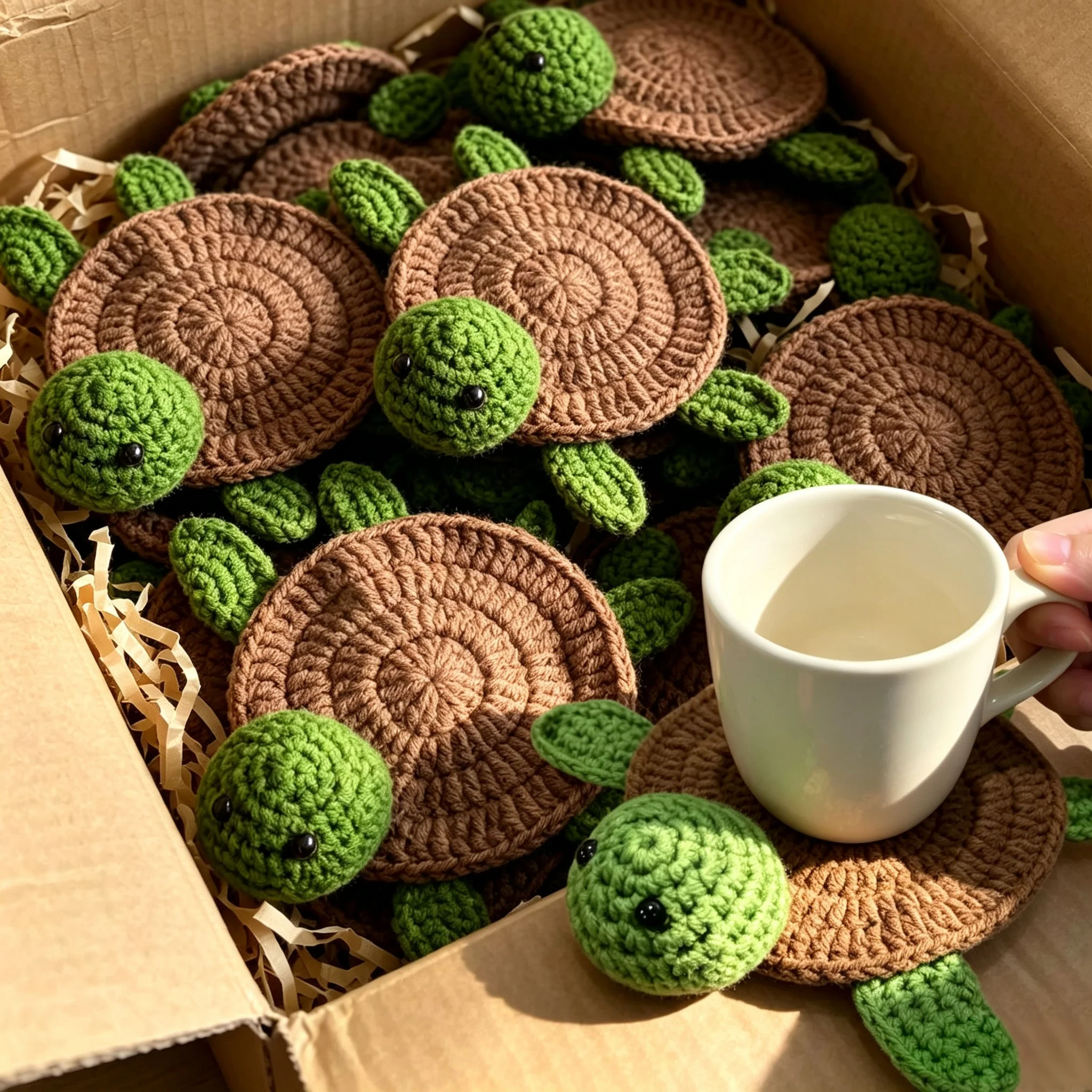 Stress Relief Turtle Coaster Creative Cartoon Handmade Crocheted Yarn Coaster Abstract Quirky Heat Resistant Mat for Beginners