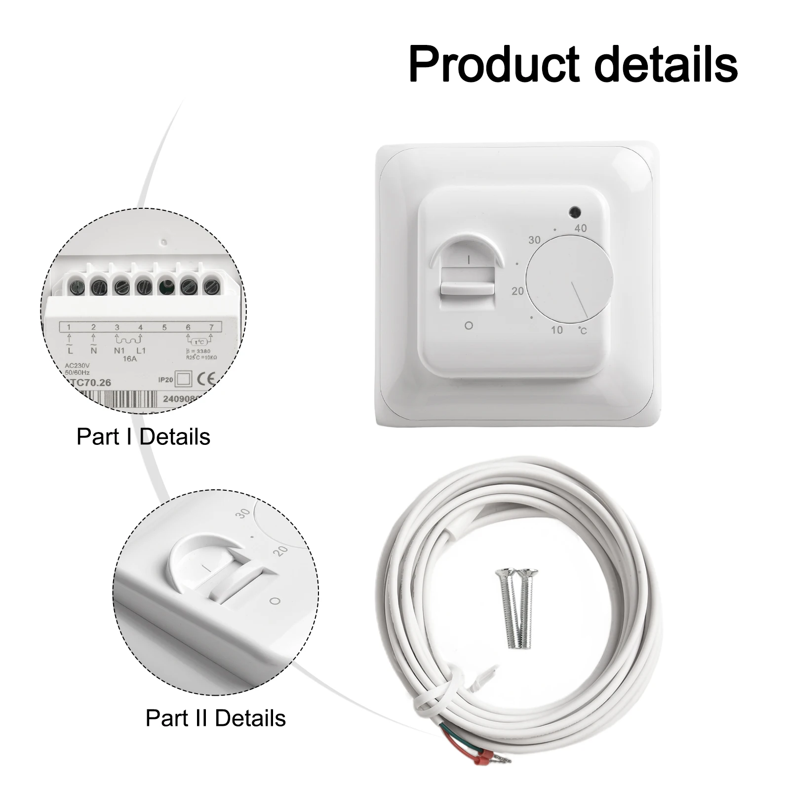220 Volt 16 Amp Mechanical Thermostat for Floor Heating Indoor Temperature Control from 5 to 40 Degrees Celsius
