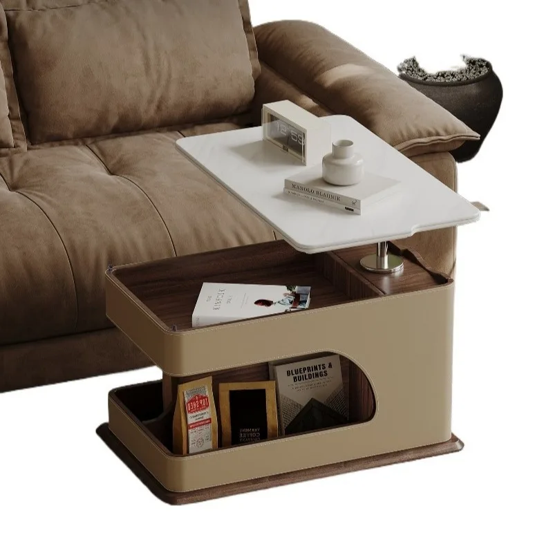 

Minimal movable lifting coffee table, high-end light luxury microcrystalline stone trolley