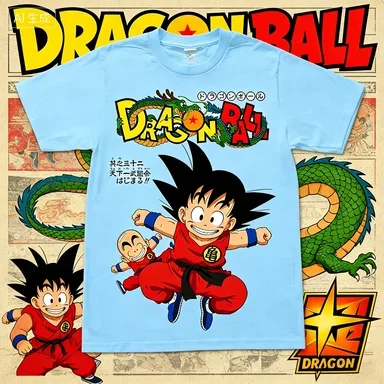 new modelBall T-Shirt 100% Cotton Kid Goku & Krillin Oversized Loose Breathable Gym Streetwear Unisex for Adults Kids