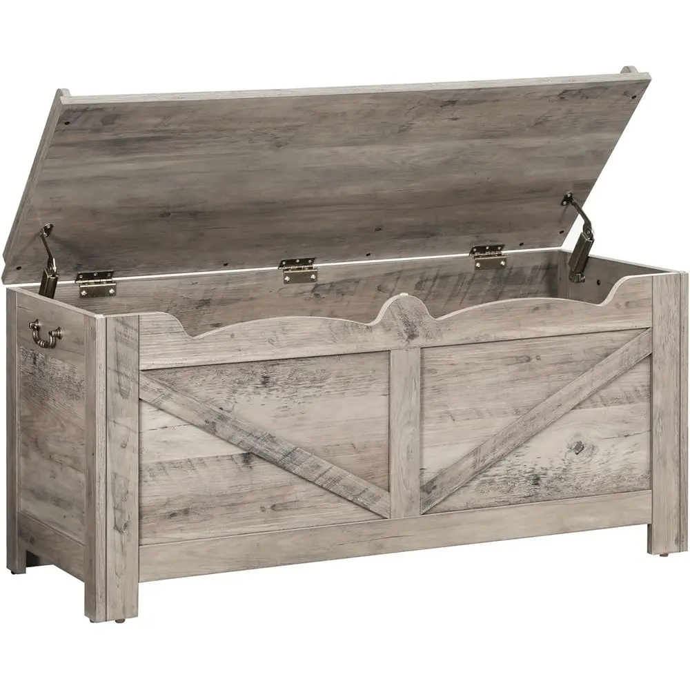 Cómoda de almacenamiento de madera con tapa elevable con bisagras, organizador de caja de banco para dormitorio/sala de estar gris SB04505X