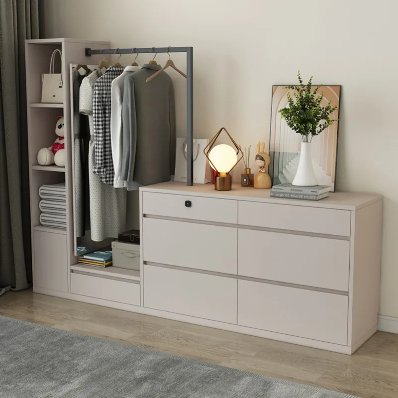 

Minimalist bedroom, locker, floor-to-ceiling coat rack, full-length mirror, bedside storage cabinet, hanger, chest