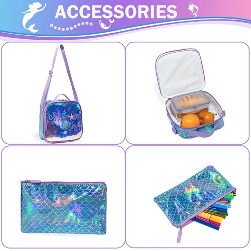 Imagen 2 del producto Meetbelify-mochila escolar con lentejuelas para niñas, bonita mochila escolar con fiambrera para estudiantes de primaria, 16""