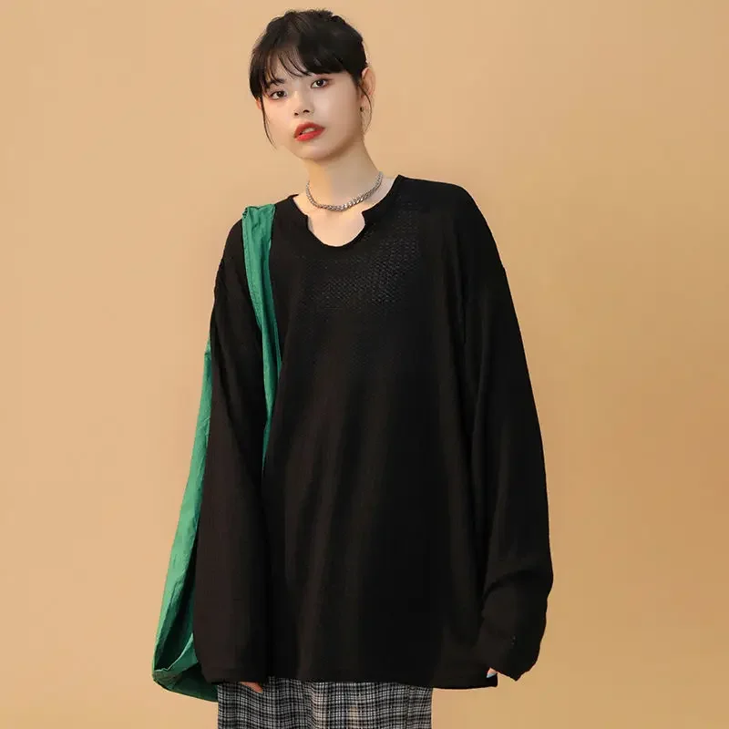 Sweat à capuche sans chapeau pour femmes, couleur unie, gaufré, manches longues, fin, printemps-automne, Chic, ample, fente latérale, assorti avec tout, Ins, mode étudiants