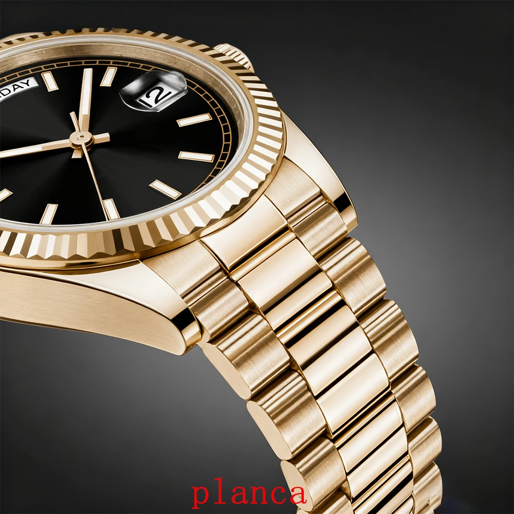 골드/로즈 골드 39mm 기계식 시계 럭셔리 사파이어 글래스 디스플레이 자동 무브먼트 NH36 시계