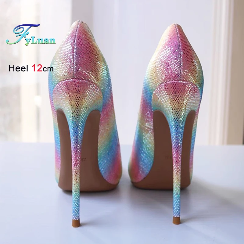 

Gradient color Women's Pointed Pumps Glittering colorful High Heels Female 8CM 10CM 12CM Stiletto Party Dress Banquet Prom Shoes