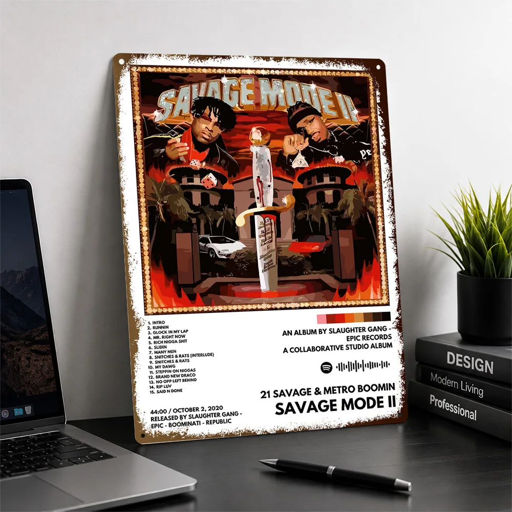 21 Savage And Metro Boomin Mode II Printed Poster Graphic Wall Art For Bedroom Personalized Aluminum Metal Sign Birthday Gift