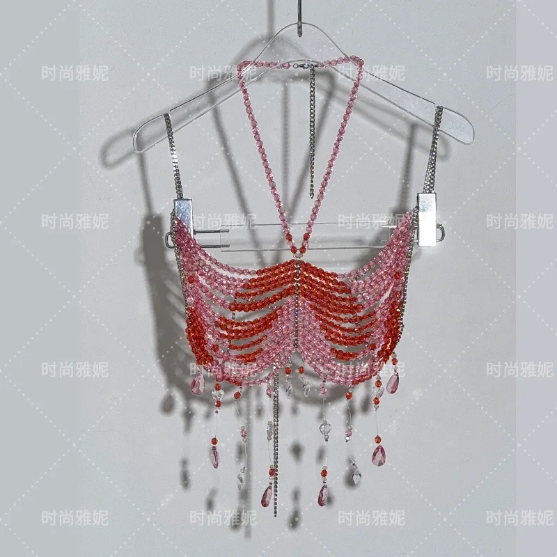 Ladies Beachwear Lingerie Harness Beading Camisole Vest Women Dress Top Body Neck Bustier Fashion Chain Bra Women Club Rave